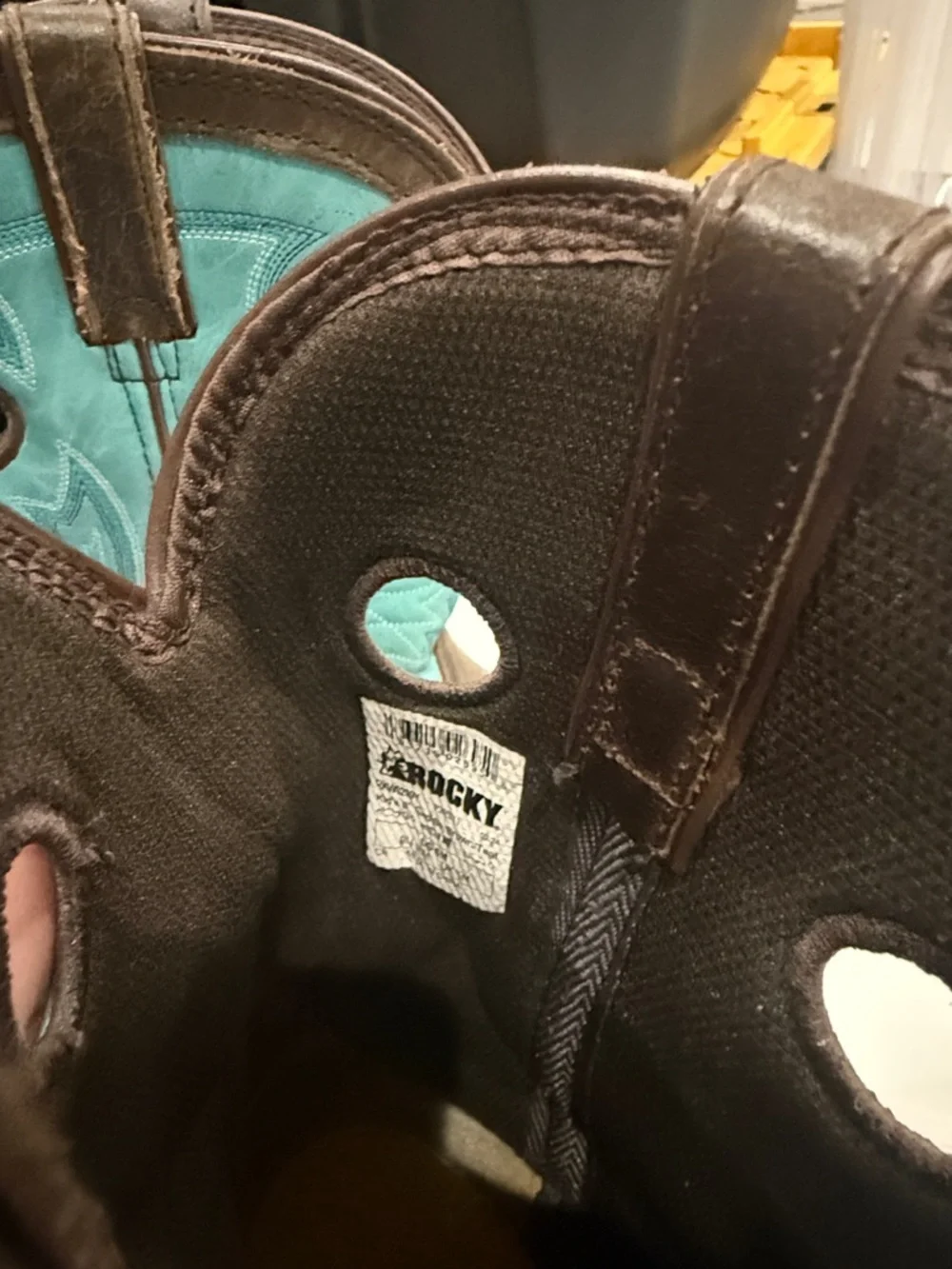Turquoise and Brown Western Work Boots